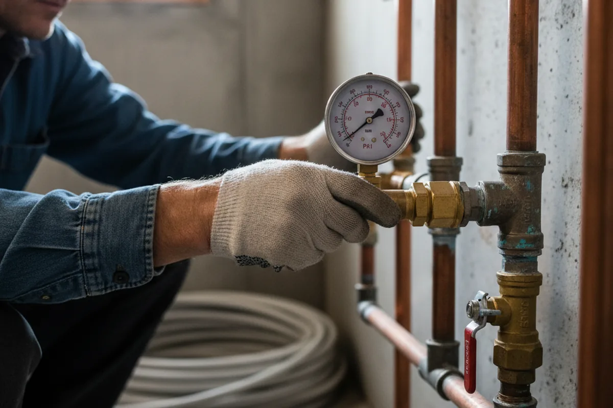 Pressure testing a repaired line during Water Line Repair in Greenbrier